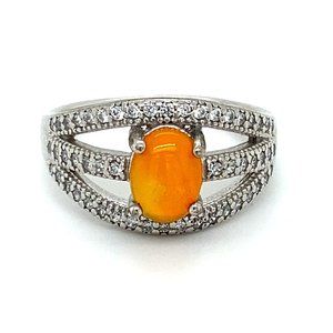 Orange Opal 1.19ct Platinum Finish Silver Ring